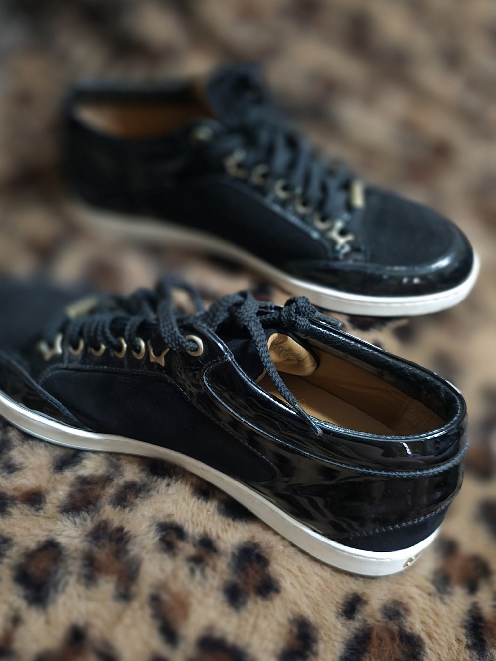 Jimmy Choo Black Suede & Patent Sneakers - Picture 2 of 6